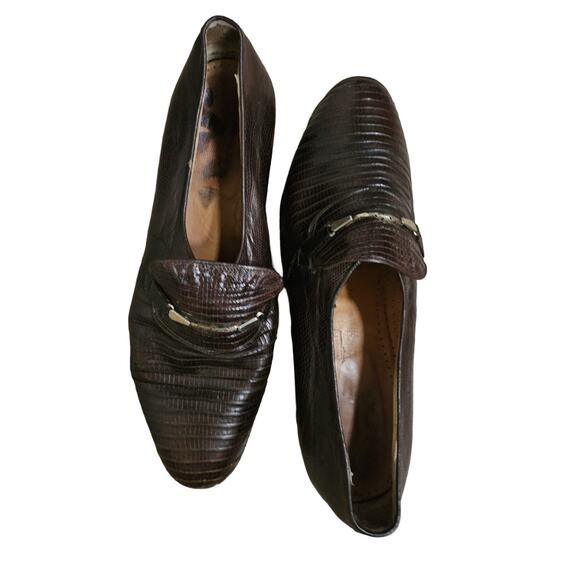 Vintage Men Lizard Skin Loafers Brown Horsebit Sz 8 Leather Italy main image 5